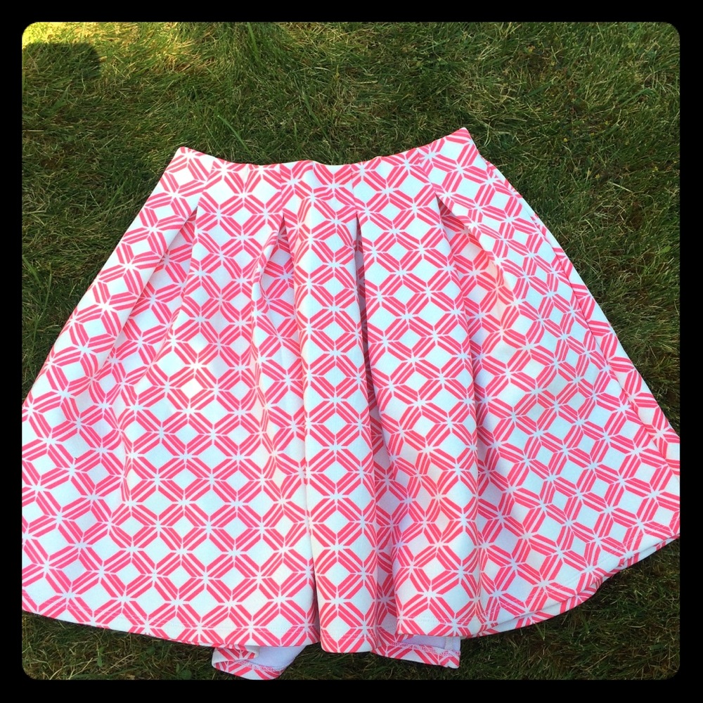 Pink and white patterned skirt